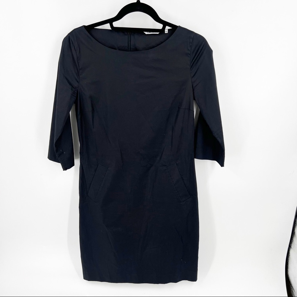 ✅ CALIBAN BLACK 3/4 SLEEVE SHEATH DRESS WITH POCKETS SIZE‎ 42 COTTON BLEND
